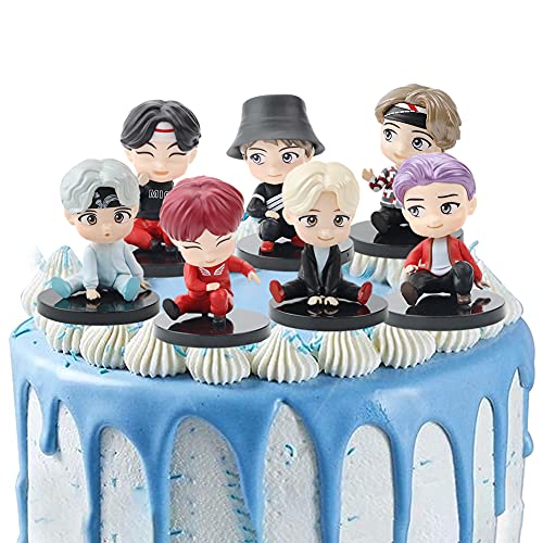 7PCS BTS Doll Cake Topper Pastel Decoración Suministros Bangtan Boys Figures Muñeca Hecha a Mano Muñeca Decoración para niños Set