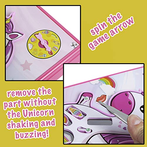 abeec Operación Unicornio - Juego de Operación Unicornio para Niñas - Juego de mesa para niños 6+ - Juguete de unicornio para niñas - Retire las partes del cuerpo o enfréntate al zumbador