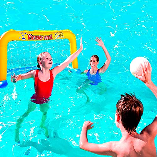 Acan Portería Waterpolo Hinchable con Pelota, 1,42 m x 76 cm. Portería Inflable para Piscina, Flotante, Deportes acuáticos, diversión, Verano, Familia, Amigos