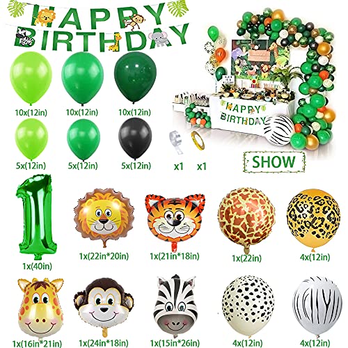 AcnA Selva Decoración Cumpleaños Niño 1 año,Selva Globos Fiesta Cumpleaños niño 1 año with Safari Decoracion Cumpleaños Animale Globo para Infantil Niño Primera Jungla fiesta de cumpleaño Reutilizable