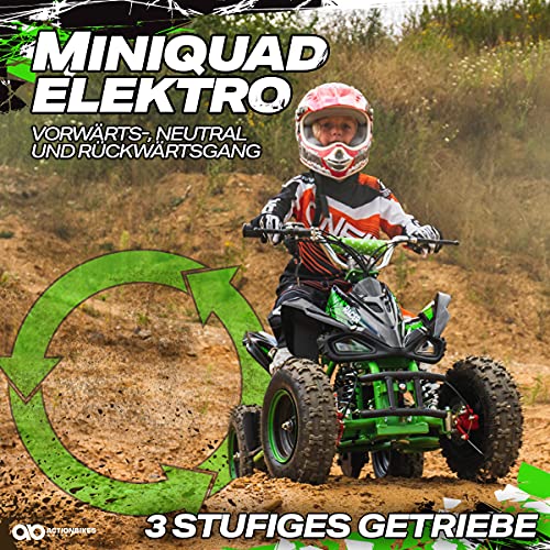 Actionbikes Motors Miniquad eléctrico para niños, 1000 W, 36 V, frenos de disco, sistema de seguridad táctil, interruptor de pie (1000 W), color negro y rojo