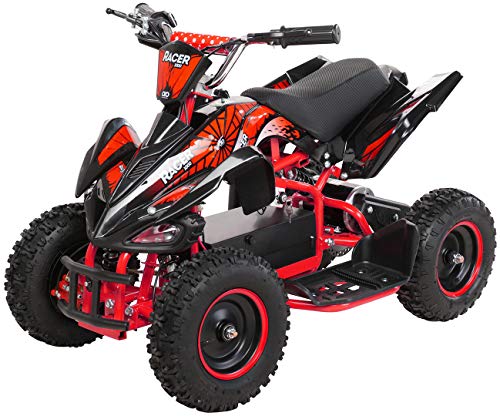 Actionbikes Motors Miniquad eléctrico para niños, 1000 W, 36 V, frenos de disco, sistema de seguridad táctil, interruptor de pie (1000 W), color negro y rojo