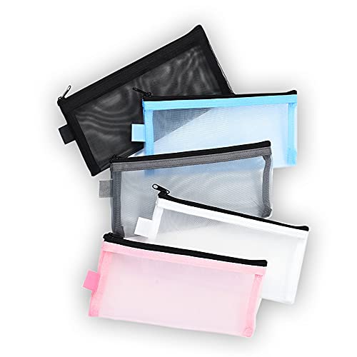 ACTTGGJ Estuche Escolar 5 Piezas Transparente Pequeño Bolsa de Lápiz Bolsa de Lápiz Portable Estuche Organizador con Cremallera para Material Escolar Material Oficina y Papeleria（21x9cm，5 Color）