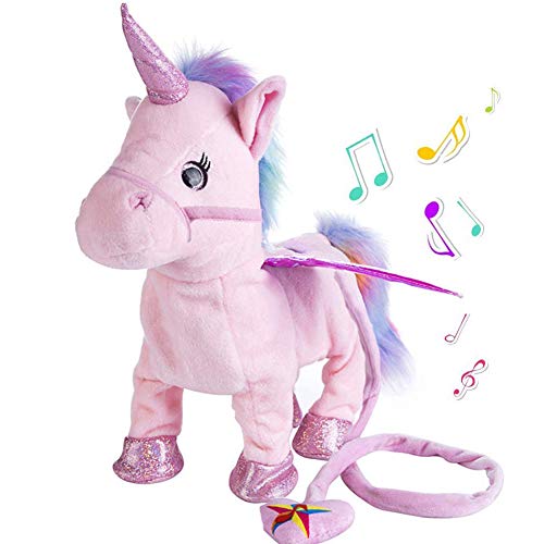 Aideal Peluche de unicornio eléctrico, juguete de que canta y camina, regalos de cumpleaños para niño y niña (rosa)