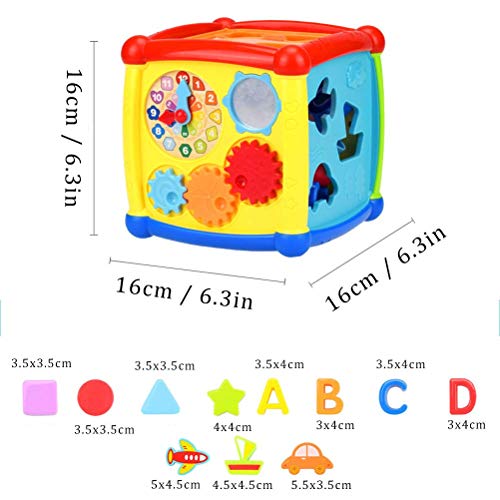 AiTuiTui Música Cubo de Actividades, 6 en 1 Incluye Caja de música Bloques Reloj Habilidades Motoras Juguetes educativos con luz de Sonido de 1 Años Regalo para bebés Niños