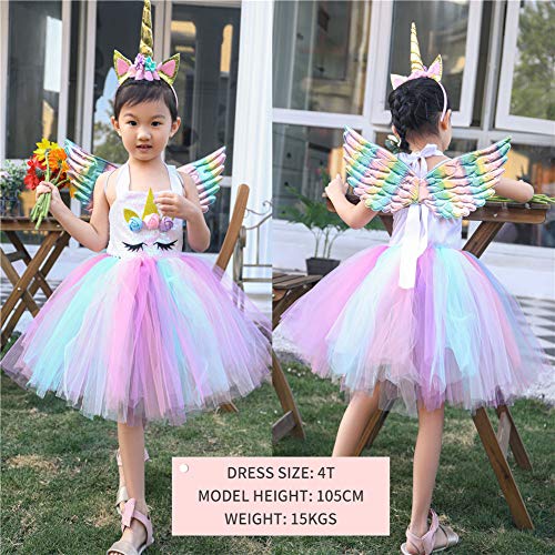 AJEUNGAIN Disfraz Unicornio Niña para Fiesta de Cumpleaños, Lentejuela Disfraz Princesa Unicornio Niña, Disfraz Vestido Unicornio, Vestido Tutú para Niñas de Flores Arcoíris