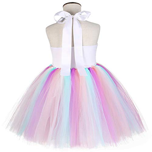 AJEUNGAIN Disfraz Unicornio Niña para Fiesta de Cumpleaños, Lentejuela Disfraz Princesa Unicornio Niña, Disfraz Vestido Unicornio, Vestido Tutú para Niñas de Flores Arcoíris