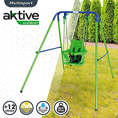 Aktive 54079 - Columpio bebé exterior, Bebé columpio, Columpio bebé exterior, medidas 119x110x140 cm, peso máx 25 kg, +12 meses, asiento de oso, certificado CE, Aktive Sports