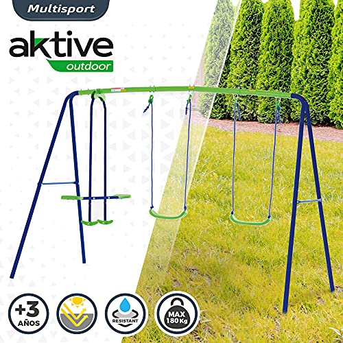 Aktive 54080 - Columpio jardín exterior para niños, Columpio infantil, Columpio doble, Balancín para niños, medidas 280x140x179 cm, 4 asientos, peso máx 180 kg, +3 años, Aktive Sports