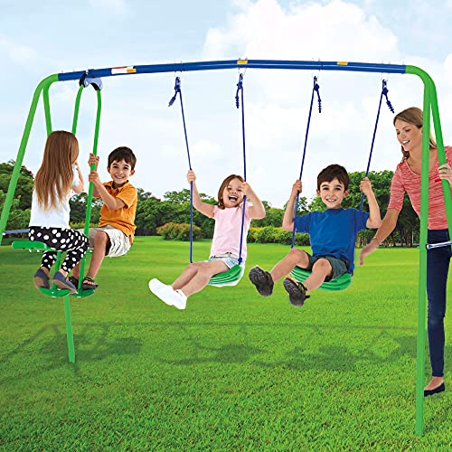 Aktive 54080 - Columpio jardín exterior para niños, Columpio infantil, Columpio doble, Balancín para niños, medidas 280x140x179 cm, 4 asientos, peso máx 180 kg, +3 años, Aktive Sports