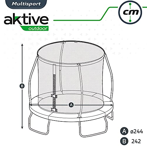 Aktive 54083 - Cama elástica infantil exterior, Trampolines para niños exterior, medidas 244x242 cm, peso máx 100 kg, +6 años, con red de seguridad, trampolín resistente, protección UV, Aktive Sports