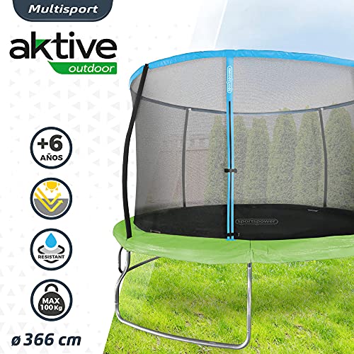 Aktive 54085 - Cama elástica infantil exterior, Colchoneta saltar niños, medidas 366x266 cm, peso máx 100 kg, +6 años, tiempo de montaje 2 h, certificación CE, Aktive Sports