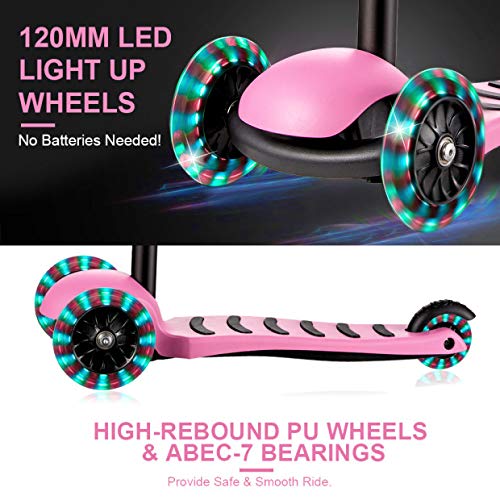 Albott Patinete 3 Ruedas Patinete Niño Scooter con 3 Ruedas Flash LED Patinete Niña con Luces Altura de Manillar Ajustable de 60CM a 77CM Ideal para Niños de 3-8 años