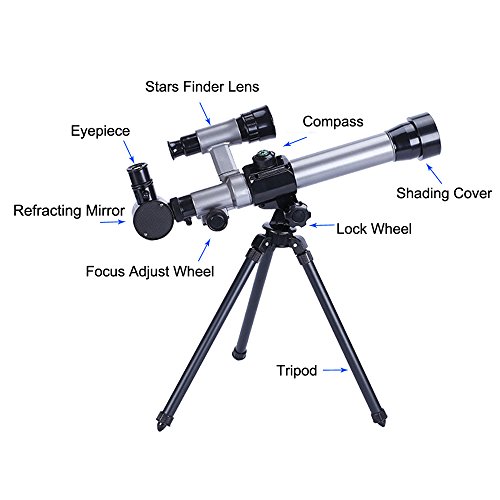 ALEENFOON Telescopios para niños, 20X-30X-40X, telescopio astronómico Ajustable para niños, Principiantes, astronomía, astronomía, con trípode, oculares brújula, Estrella buscador de Lentes