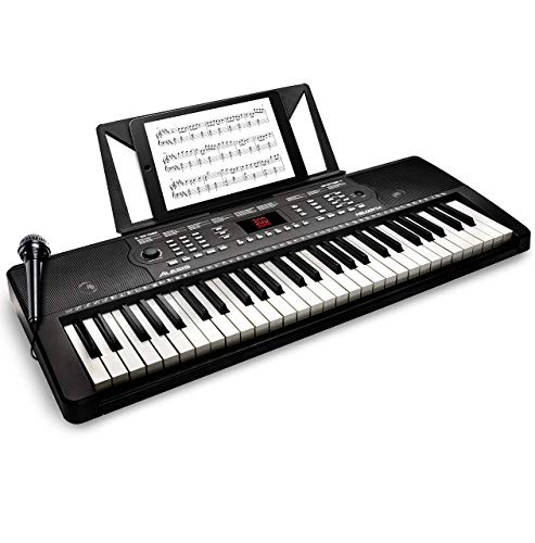 Alesis Melody 54 - Piano eléctrico portátil con teclado de 54 teclas de estilo piano, altavoces integrados, micrófono y atril, 300 sonidos y 300 ritmos, 40 canciones demo, características educativas