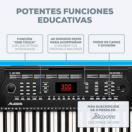 Alesis Melody 54 - Piano eléctrico portátil con teclado de 54 teclas de estilo piano, altavoces integrados, micrófono y atril, 300 sonidos y 300 ritmos, 40 canciones demo, características educativas