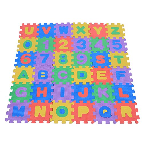 Alfombra de Juegos Plegable de Espuma para bebé, Juego Educativo Compuesto por Letras (A – Z) y números (0 – 9) 36 Piezas/Bolsa