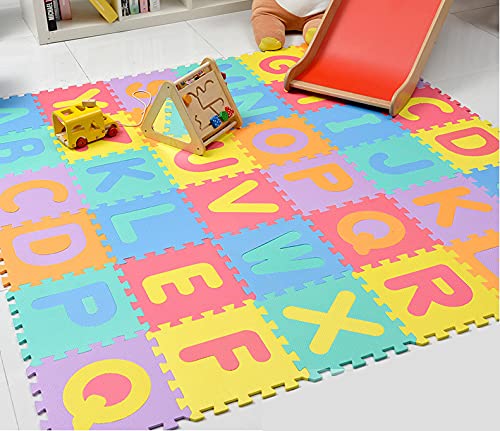 Alfombra Puzzle,losetas Puzzle Infantil,26 Piezas,Alfombra para niños,26 Letras Alfabeto Goma Espuma，Impermeable，30x30x1cm (26 Letras)