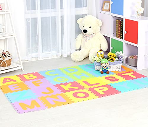 Alfombra Puzzle,losetas Puzzle Infantil,26 Piezas,Alfombra para niños,26 Letras Alfabeto Goma Espuma，Impermeable，30x30x1cm (26 Letras)