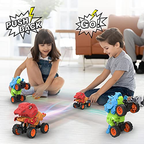 Allaugh Dinosaurio Pull Back Coches, 4WD Dinosaurio Coches, Dinosaurio de Juguete para Niñas 3 4 5 6 7 8 9 10 Años, Animales Juguetes para Regalos Cumpleaño Juegos de Interior y Exterior ( 2PCS)