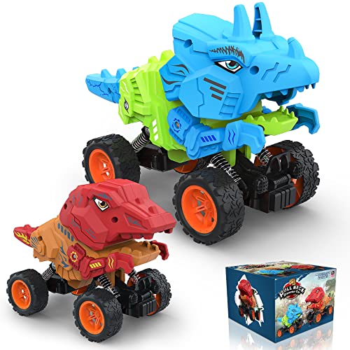 Allaugh Dinosaurio Pull Back Coches, 4WD Dinosaurio Coches, Dinosaurio de Juguete para Niñas 3 4 5 6 7 8 9 10 Años, Animales Juguetes para Regalos Cumpleaño Juegos de Interior y Exterior ( 2PCS)