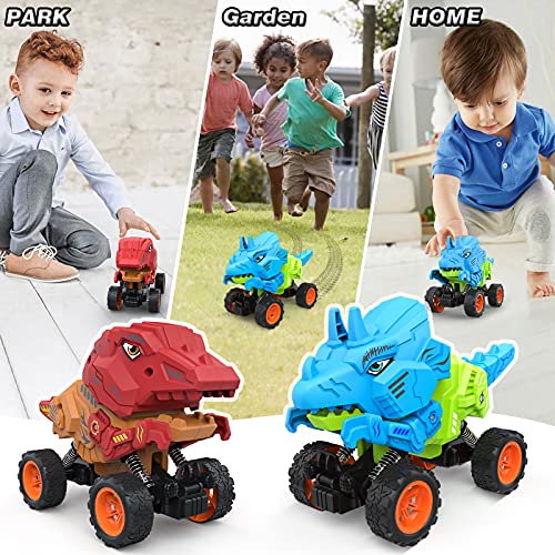 Allaugh Dinosaurio Pull Back Coches, 4WD Dinosaurio Coches, Dinosaurio de Juguete para Niñas 3 4 5 6 7 8 9 10 Años, Animales Juguetes para Regalos Cumpleaño Juegos de Interior y Exterior ( 2PCS)