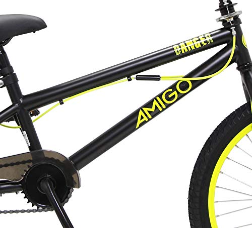 Amigo Danger - Bicicleta BMX de 20 pulgadas, estilo libre, con frenos de mano, rotor de 360° y 4 pegs, a partir de 5-9 años, color negro y amarillo