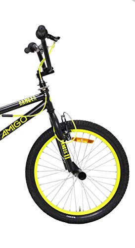 Amigo Danger - Bicicleta BMX de 20 pulgadas, estilo libre, con frenos de mano, rotor de 360° y 4 pegs, a partir de 5-9 años, color negro y amarillo