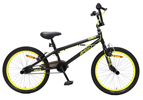 Amigo Danger - Bicicleta BMX de 20 pulgadas, estilo libre, con frenos de mano, rotor de 360° y 4 pegs, a partir de 5-9 años, color negro y amarillo