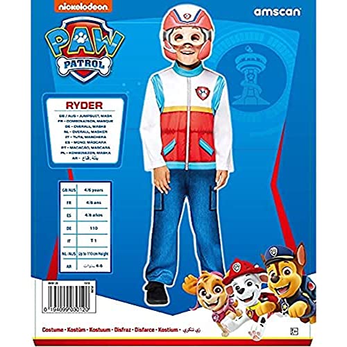 amscan Disfraz de Patrulla Canina Ryder 9909119 3-4 años, rojo, blanco y azul (paquete de 2)