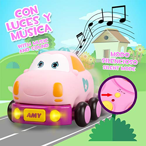 Amy Coche teledirigido para bebe con música, bañera bebes, regalos para niñas, ideal juguete baño, regalo niña 2 años. Resistente y robusto (Rosa)