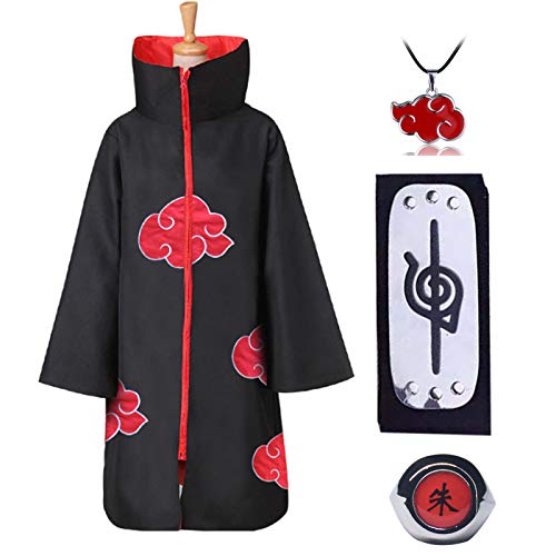 Amycute Akatsuki - Abrigo para niños y adultos, unisex, para cosplay, Halloween, Navidad, fiesta, disfraz, capa con cinta para la cabeza y anillo (talla XS)