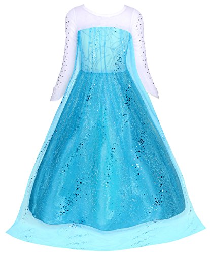 AmzBarley Disfraz Niña Princesa Vestido Niña Traje Fiesta Halloween Carnaval Cosplay Cumpleaños Reina de Nieve Elsa Capa Azul 01 5-6 Años 120