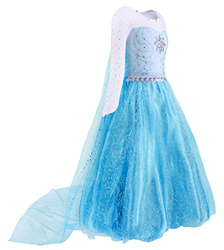 AmzBarley Disfraz Niña Princesa Vestido Niña Traje Fiesta Halloween Carnaval Cosplay Cumpleaños Reina de Nieve Elsa Capa Azul 01 5-6 Años 120