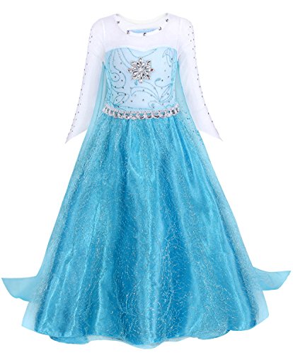 AmzBarley Disfraz Niña Princesa Vestido Niña Traje Fiesta Halloween Carnaval Cosplay Cumpleaños Reina de Nieve Elsa Capa Azul 01 5-6 Años 120