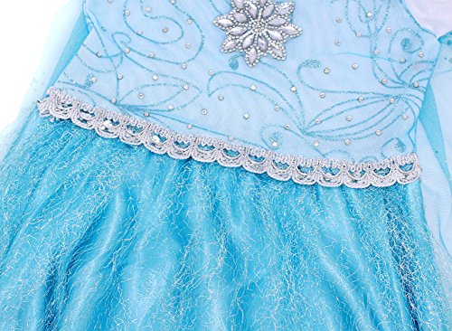 AmzBarley Disfraz Niña Princesa Vestido Niña Traje Fiesta Halloween Carnaval Cosplay Cumpleaños Reina de Nieve Elsa Capa Azul 01 5-6 Años 120