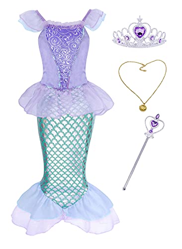 AmzBarley Disfraz sSirenita Niña Boda Fiesta Princesa Sirena Vestido Ropa Niña Cumpleaños Accesorios Cosplay Halloween Navidad Carnaval Bautizo 5-6 Años