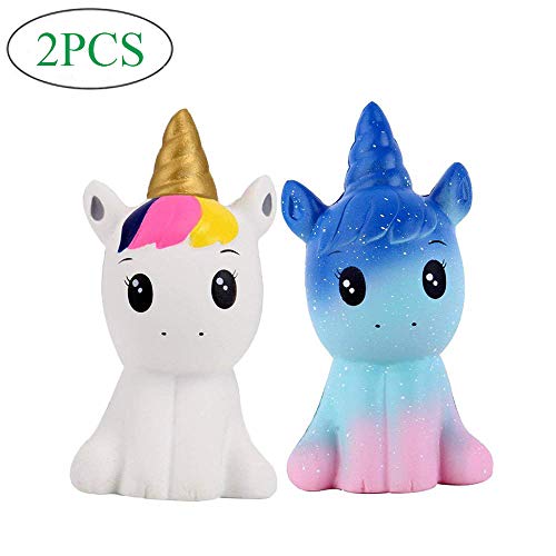 Anboor Squishies Kawaii Lentamente Subiendo Unicornio 2 Piezas Perfumados Juguetes Antiestrés Infantiles Juegos de Regalos Accesorios De Decoración (Blanco y Galaxia)