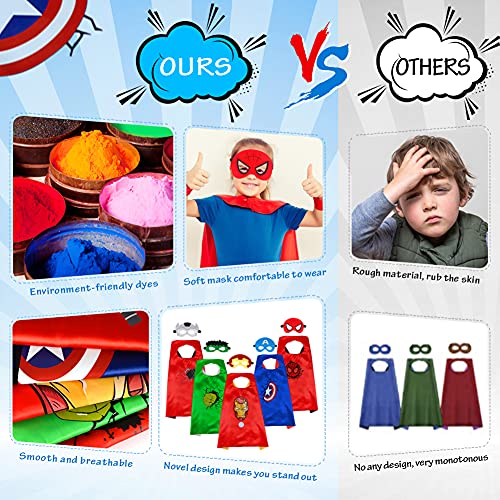 ANGELEMM Capa de Superhéroe para Niños, Disfraz Carnaval Superheroes Juguetes Regalos Niña y Niño 3 4 5 6 Años, Disfraces Halloween Infantiles para Cosplay de Fiesta de Cumpleaños de Navidad, 5 Pcs