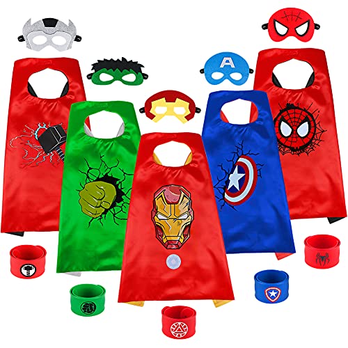 ANGELEMM Capa de Superhéroe para Niños, Disfraz Carnaval Superheroes Juguetes Regalos Niña y Niño 3 4 5 6 Años, Disfraces Halloween Infantiles para Cosplay de Fiesta de Cumpleaños de Navidad, 5 Pcs