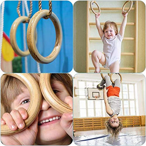 Anillos De Madera De Gimnasia, Anillos Olímpicos con Correas De Hebilla Ajustables Anillos De Ejercicio De Gimnasio Anillos De Entrenamiento Antideslizantes para Niños