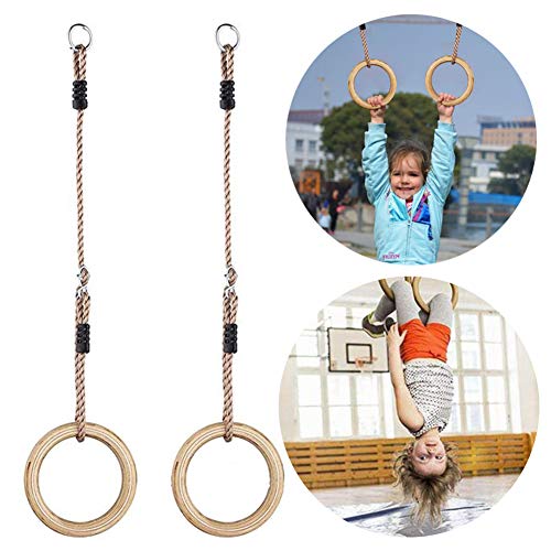 Anillos De Madera De Gimnasia, Anillos Olímpicos con Correas De Hebilla Ajustables Anillos De Ejercicio De Gimnasio Anillos De Entrenamiento Antideslizantes para Niños