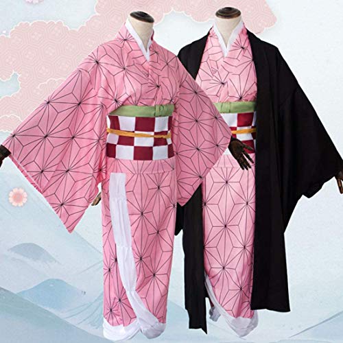 Anime Cosplay Disfraz Demon Slayer Kamado Nezuko Juego de rol Trajes con Bambú Mujeres Rosa Kimono Halloween Fiesta Carnaval Ropa (S)