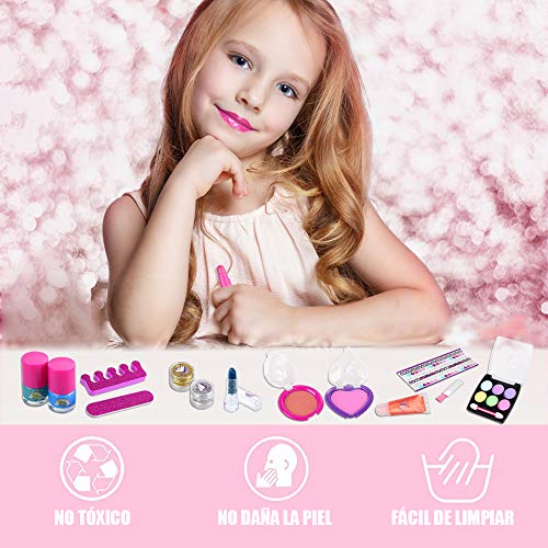 Anpro 15pcs Kit de Maquillaje Niñas,Juguetes para Chicas, Cosméticos Lavables, Regalo de Princesa para Niñas en Fiesta,Cumpleaños,Navidad