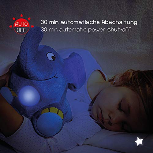 Ansmann 1800-0014 - Elefante de peluche con luz nocturna y nana para dormir [Importado de Alemania]