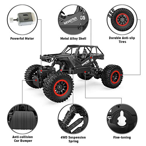 ANTAPRCIS 4WD RC Coche, 1:14 Off-Road Coche Teledirigido, 2.4GHz Crawler Camiones de Control Remoto Juguete con 2 Baterías Recargables, Regalo para Niños