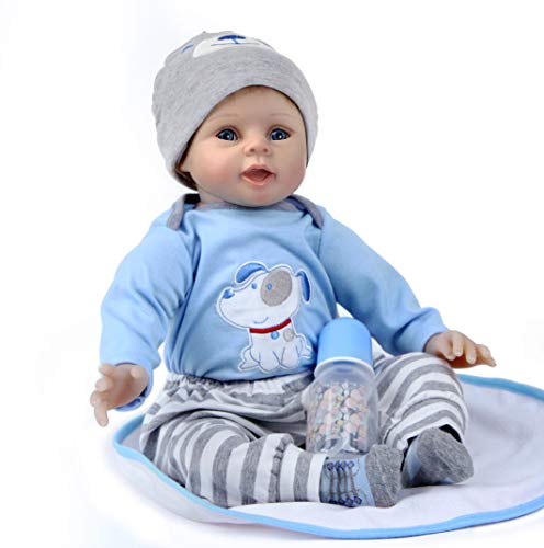 antboat Muñecas Reborn Bebé Niño 22 Pulgadas 55cm Silicona Suave Vinilo Natural Hecho a Mano Ojo Azul Reborn Niño Juguetes para Bebés Recién Nacidos Reborn Doll