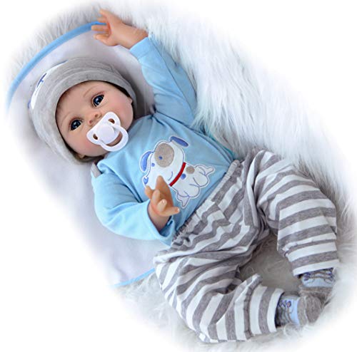 antboat Muñecas Reborn Bebé Niño 22 Pulgadas 55cm Silicona Suave Vinilo Natural Hecho a Mano Ojo Azul Reborn Niño Juguetes para Bebés Recién Nacidos Reborn Doll