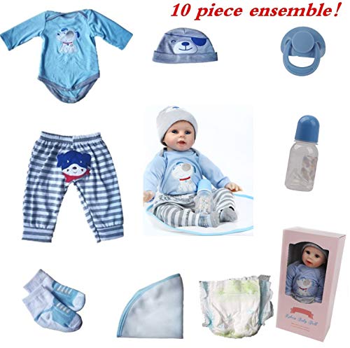 antboat Muñecas Reborn Bebé Niño 22 Pulgadas 55cm Silicona Suave Vinilo Natural Hecho a Mano Ojo Azul Reborn Niño Juguetes para Bebés Recién Nacidos Reborn Doll