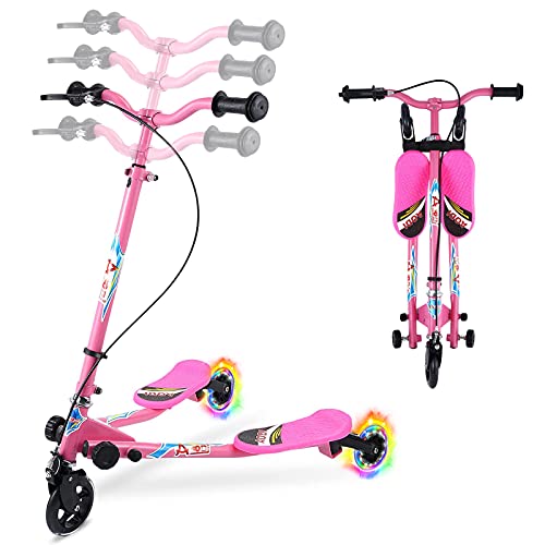 AOODIL Drifting Scooter para niños, 3 Ruedas Plegable Swing Scooters Tri Slider Plegable Push Wiggle con Mango Ajustable y 2 Ruedas LED traseras para niños y niñas de 3 a 10 años